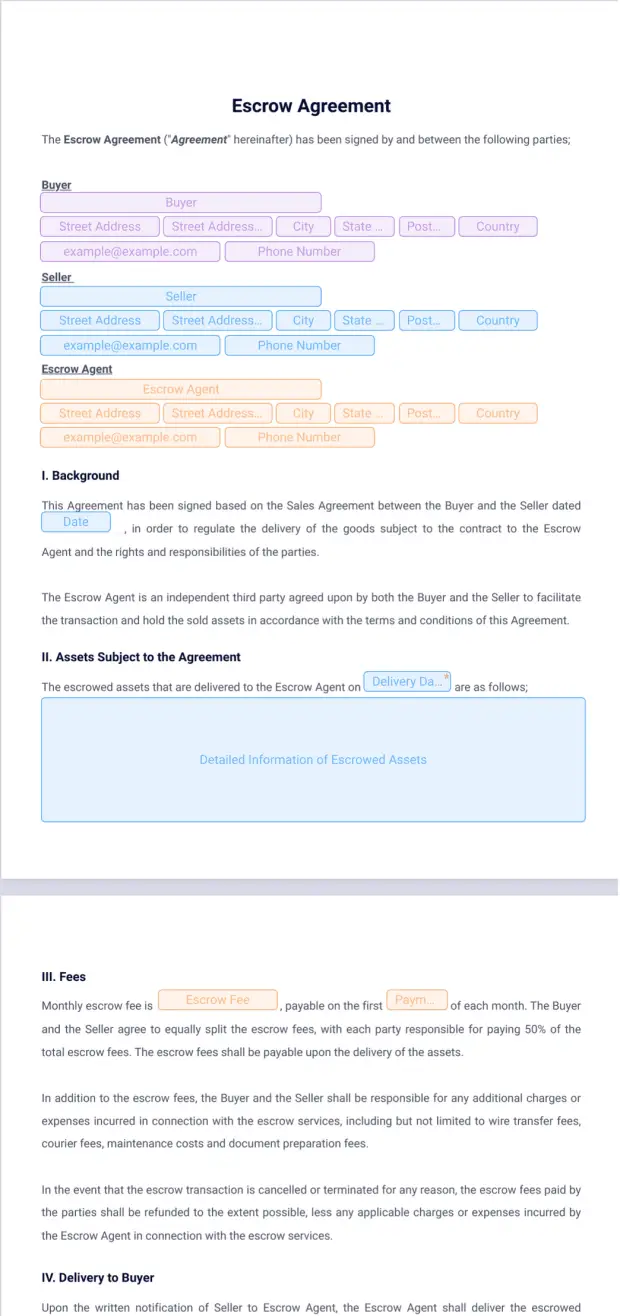 Escrow Email Signature Example Escrow Agreement Template - PDF Templates | Jotform