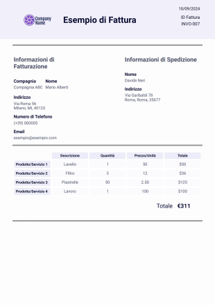 Esempio di Fattura Template PDF