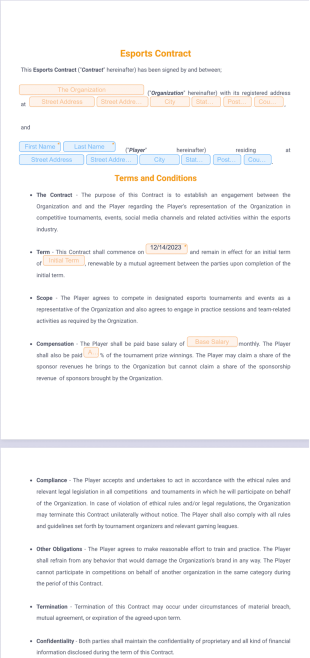Esports Contract Template - PDF Templates