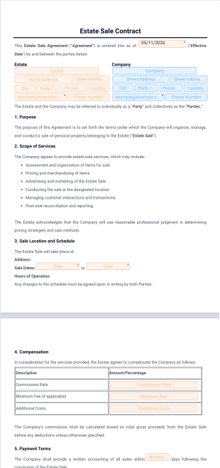 Estate Sale Contract Template - PDF Templates