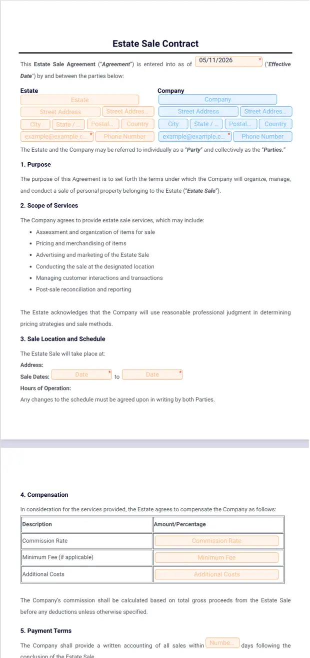 Estate Sale Contract Template