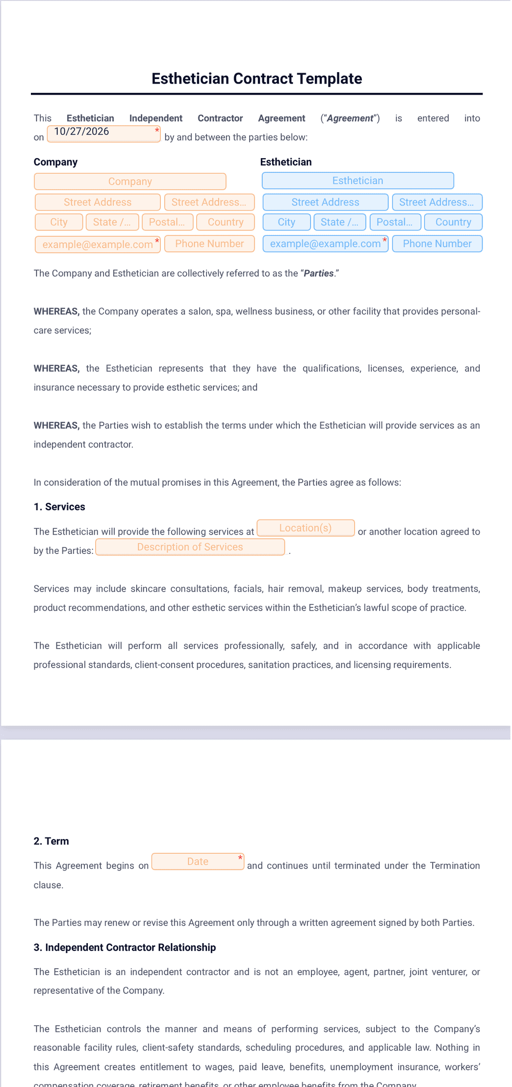 Paperless Consent Form Esthetician Contract Template - PDF Templates | Jotform