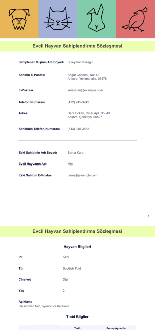 Evcil Hayvan Sahiplendirme Sözleşmesi Şablonu - PDF Templates
