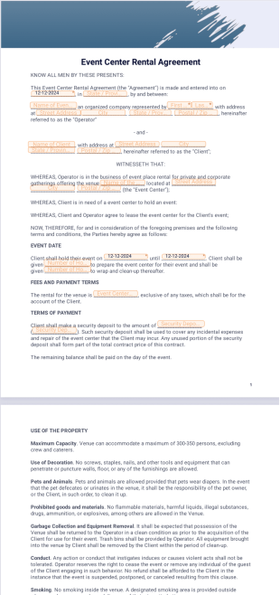 Event Center Rental Agreement PDF Template