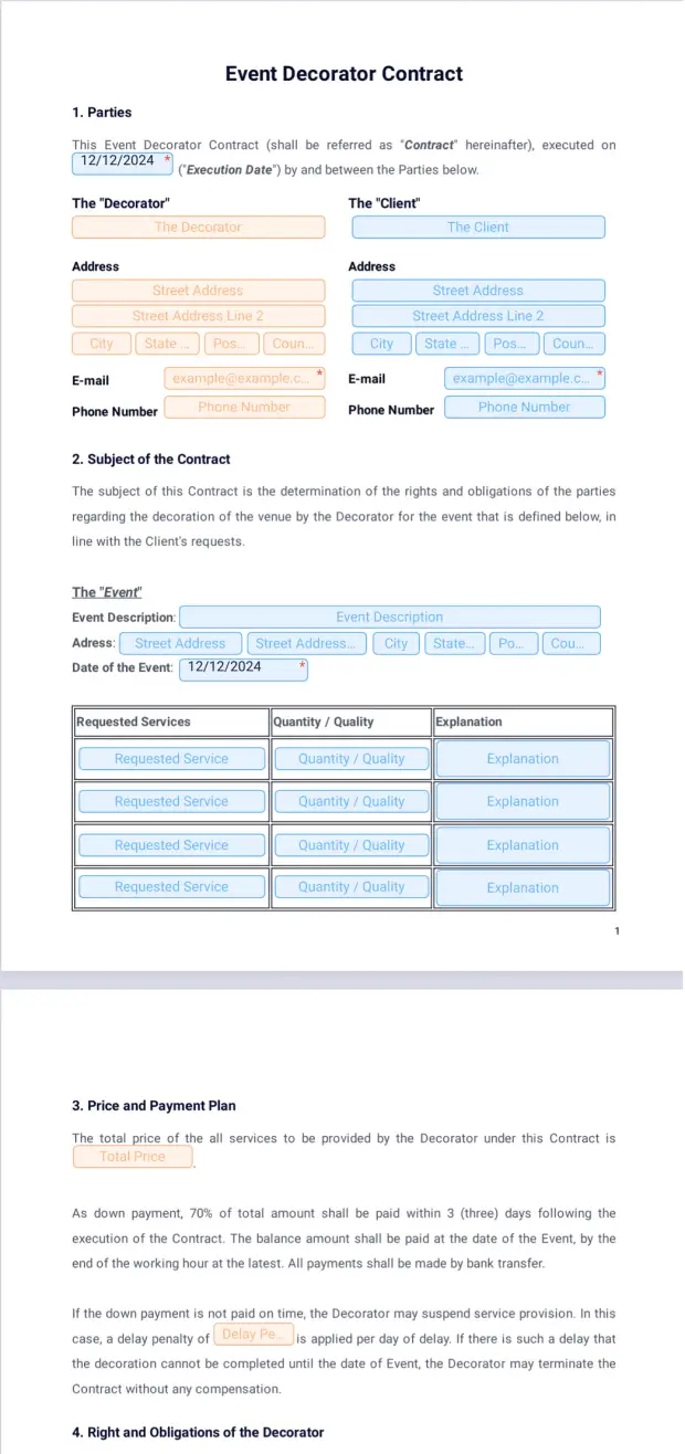 Event Decorator Contract Template PDF Templates Jotform