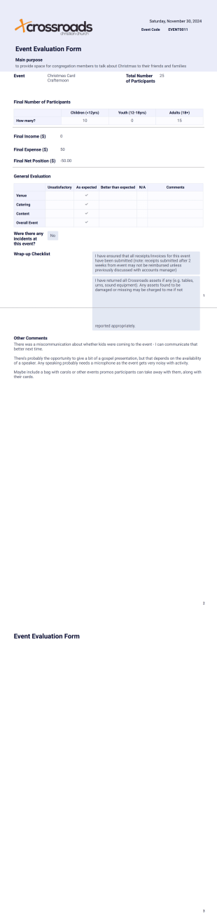 Event Evaluation - PDF Templates