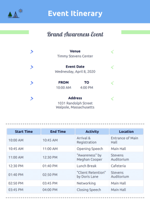 Event Itinerary Template - PDF Templates