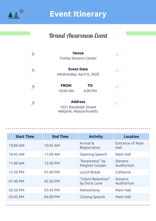 Event Itinerary Template - PDF Templates