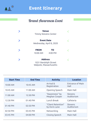 Event Itinerary Template - PDF Templates