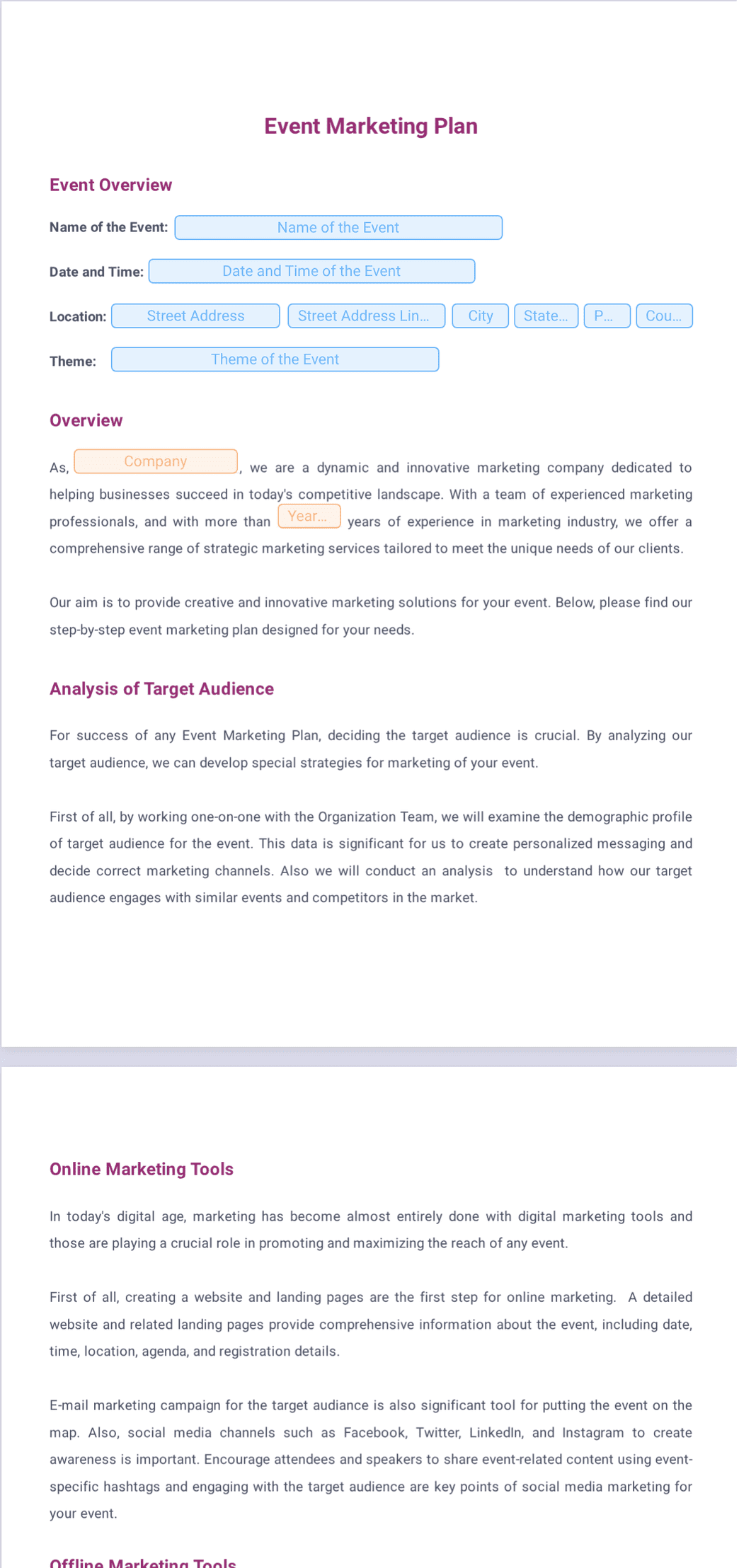 Event Marketing Plan Template - PDF Templates | Jotform