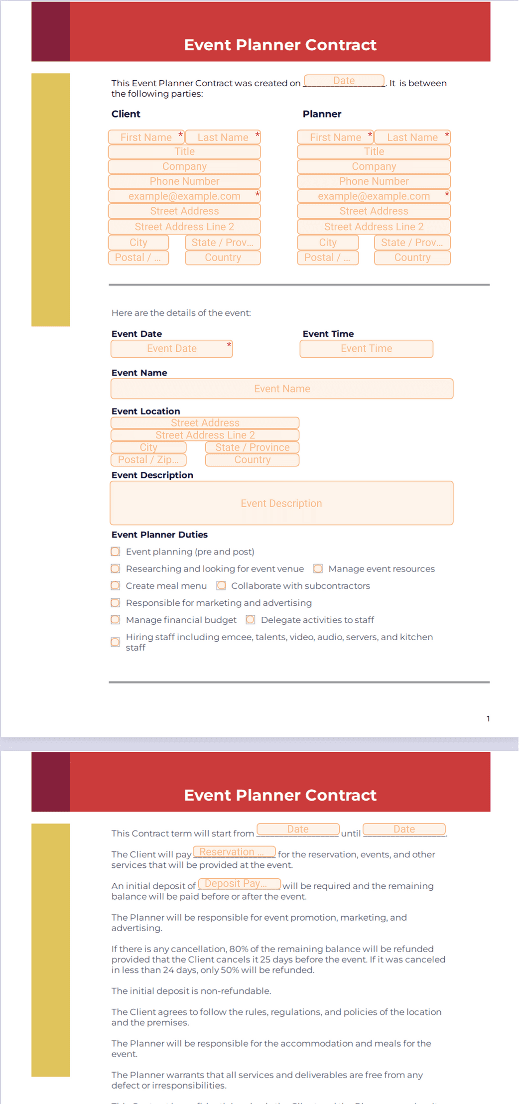 Event Planner Contract Template - PDF Templates | Jotform