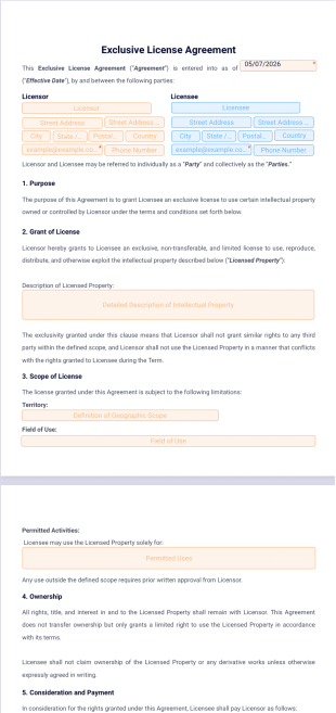 Exclusive License Agreement Template - PDF Templates