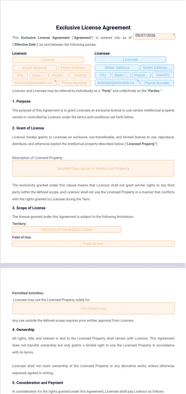 Exclusive License Agreement Template
