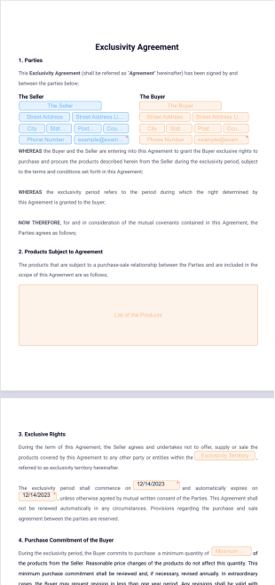 Exclusivity Agreement Template - PDF Templates