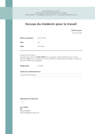 Excuse du médecin pour le travail Modèle PDF