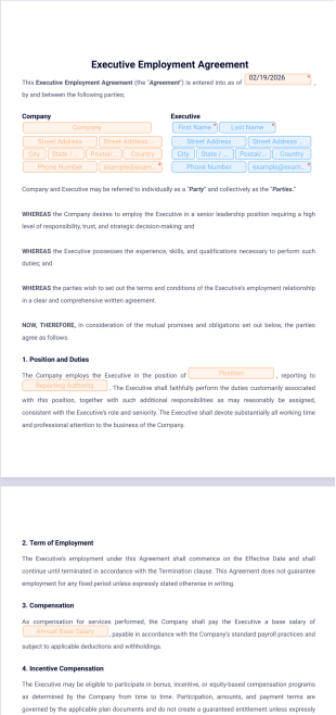 Executive Employment Agreement Template - PDF Templates