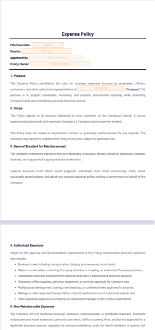 Expense Policy Template - Sign Templates