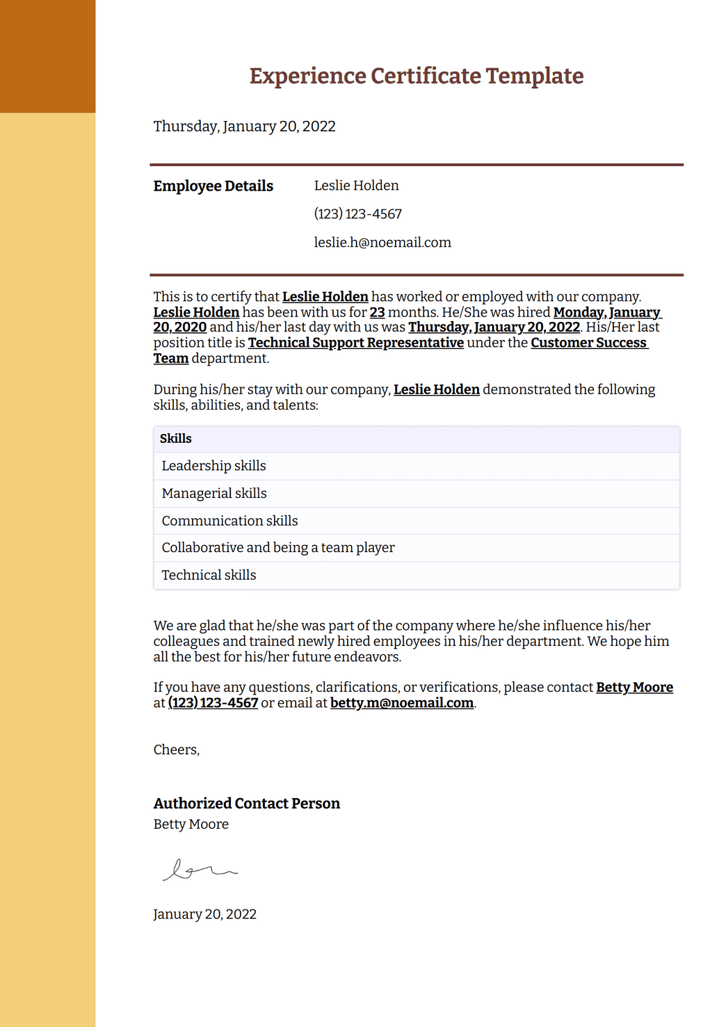 Template Of Experience Certificate