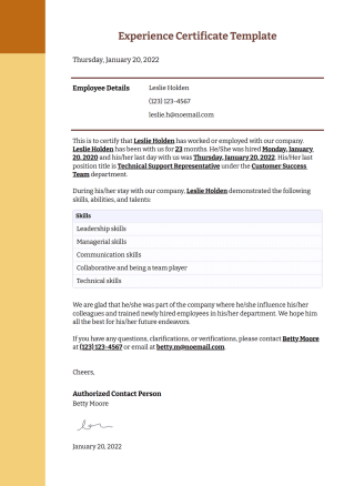 Experience Certificate Template - PDF Templates