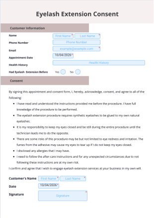 Eyelash Extension Consent PDF Template