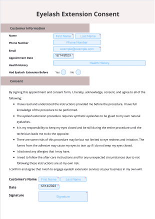 Eyelash Extension Consent - PDF Templates