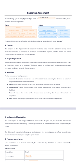 Factoring Agreement Template - PDF Templates