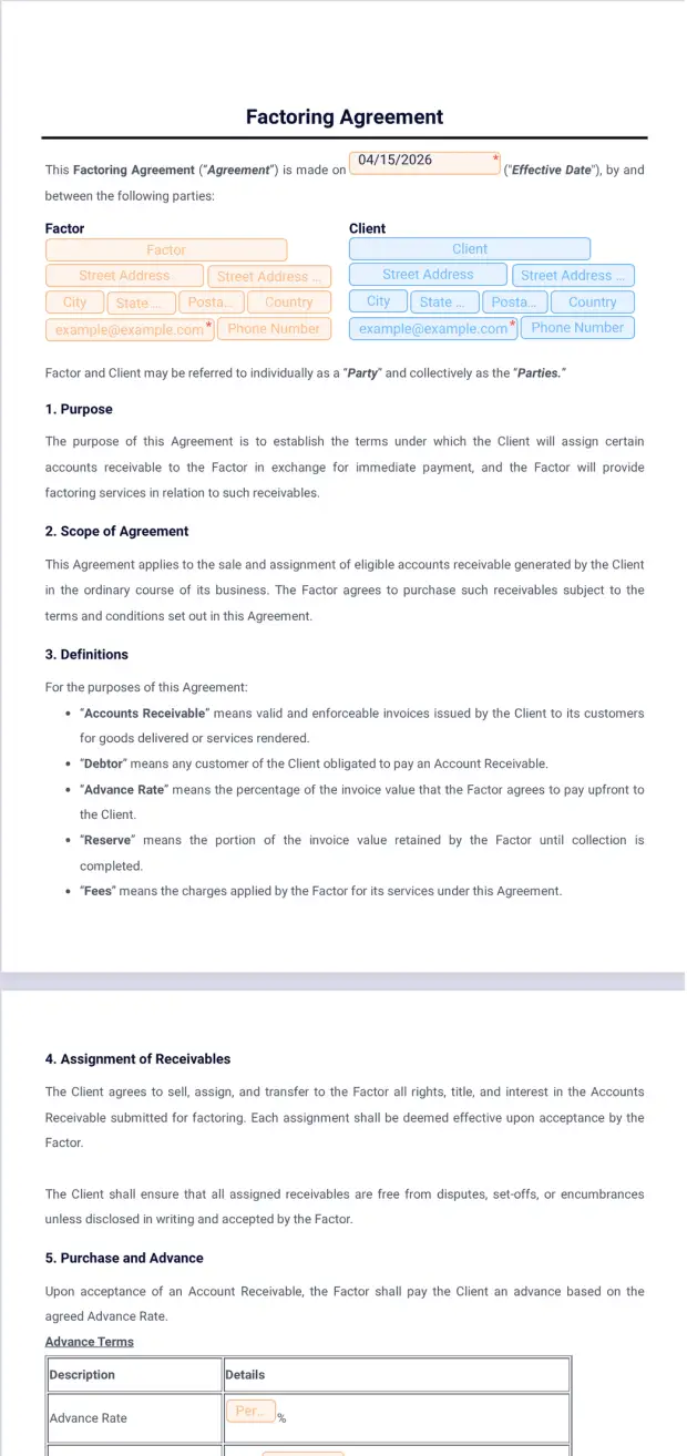 Factoring Agreement Template