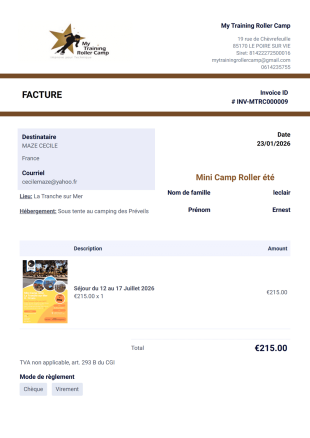 Facture camp été Modèle PDF