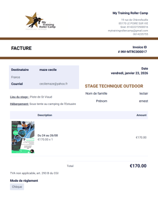 Facture stage Outdoor Modèle PDF
