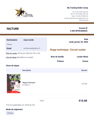 FACTURE stage route Modèle PDF