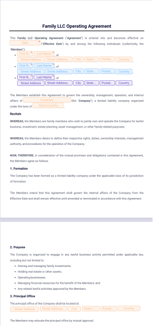 Family LLC Operating Agreement Template - PDF Templates