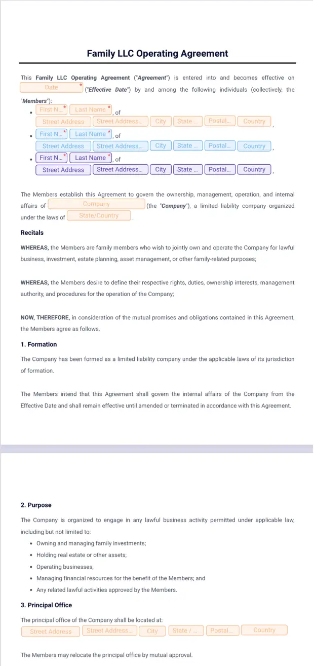 Family LLC Operating Agreement Template