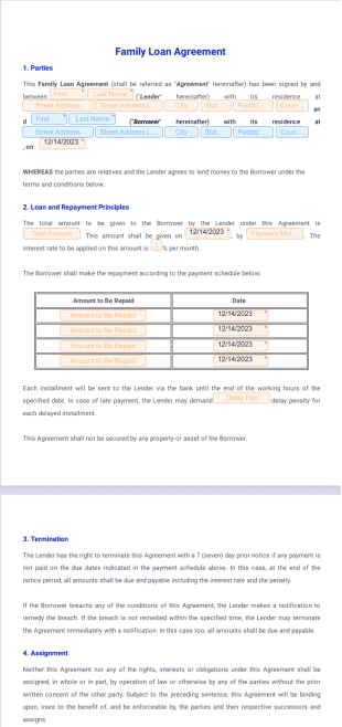 Family Loan Agreement PDF Template