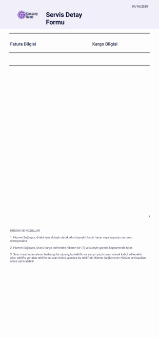 Fatura Örneği PDF Şablonu