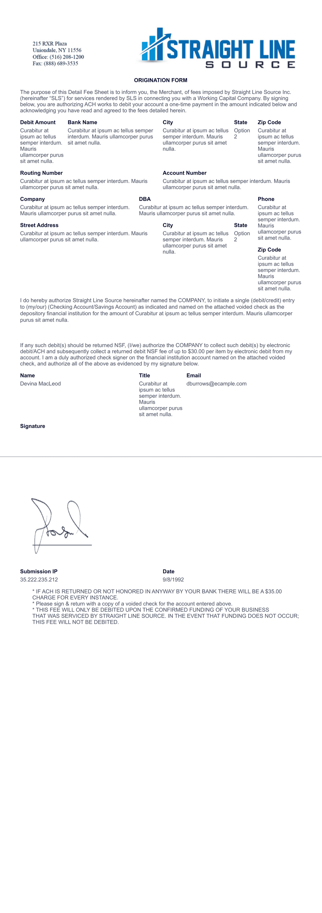 Fee Sheet MCA PDF Templates Jotform