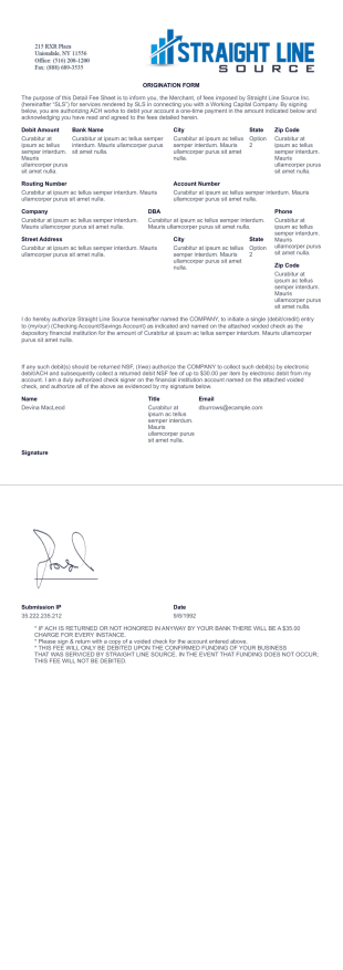 fee sheet MCA PDF Template