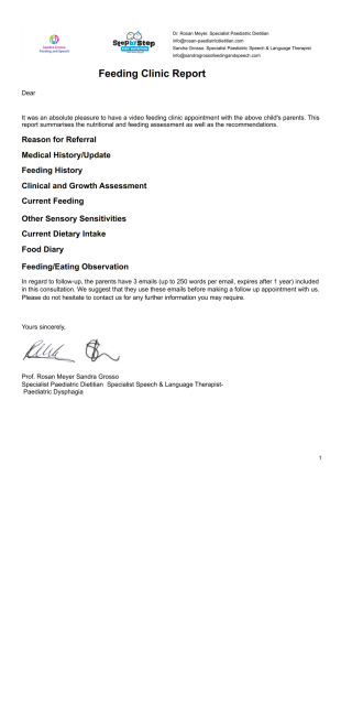 Feeding Clinic Report - PDF Templates