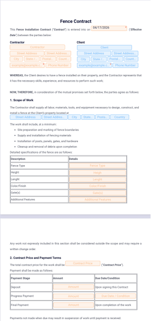 Fence Contract Template - PDF Templates