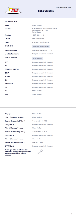 Ficha Cadastral Modelo de PDF