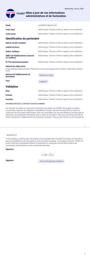 Fiche client UPDATE Modèle PDF