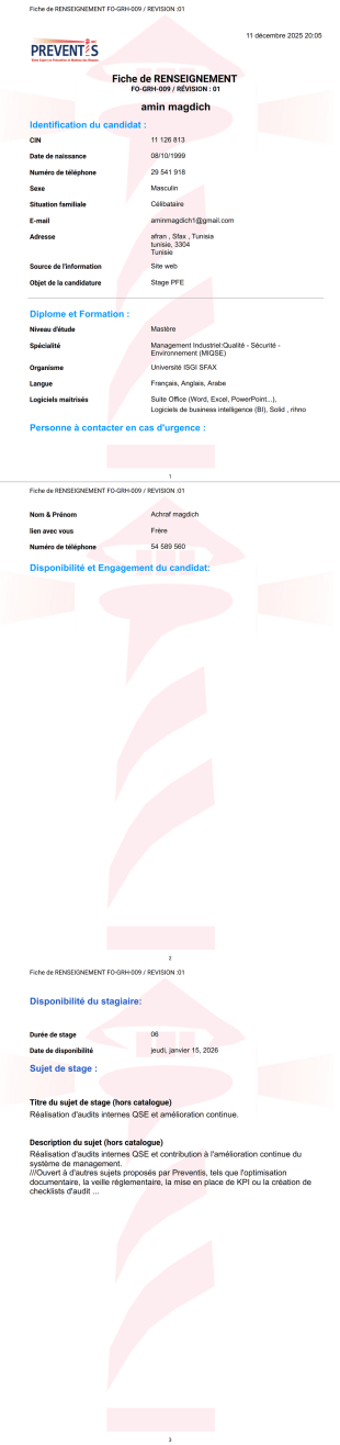 Fiche De Renseignement Modèle PDF