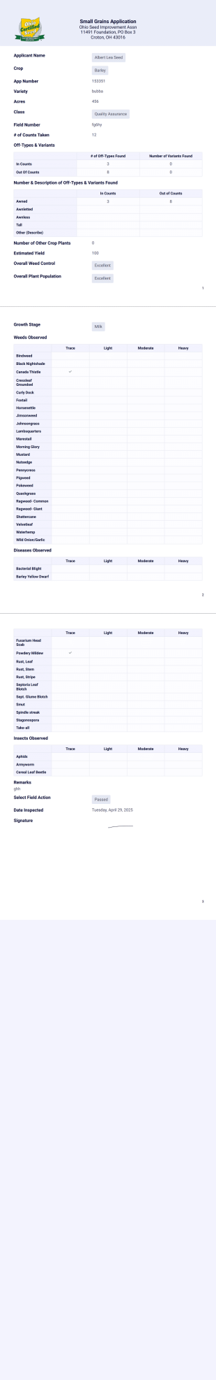Field Application PDF Form - PDF Templates