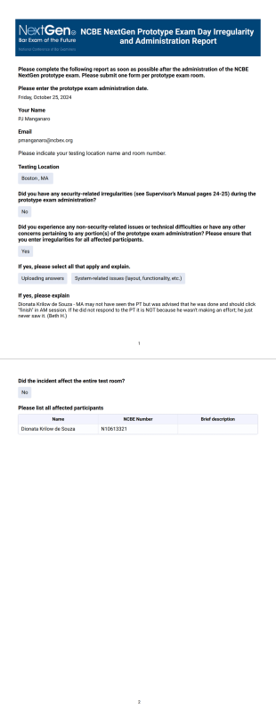 Prototype Exam Irregularity Report PDF Template