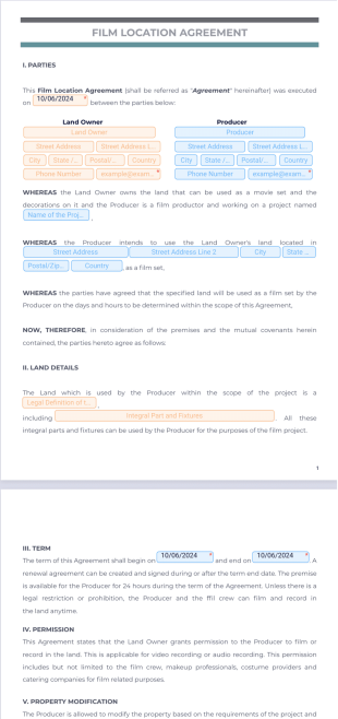 Film Location Agreement Form PDF Template