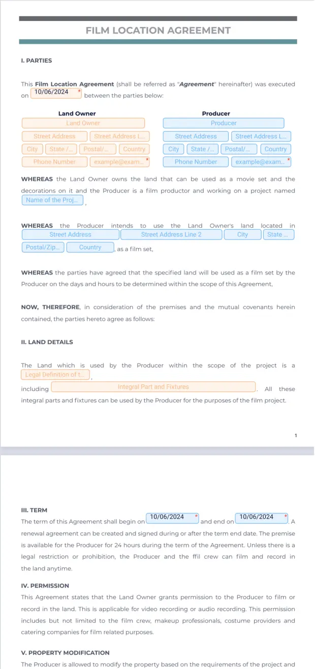 Film Location Agreement Form