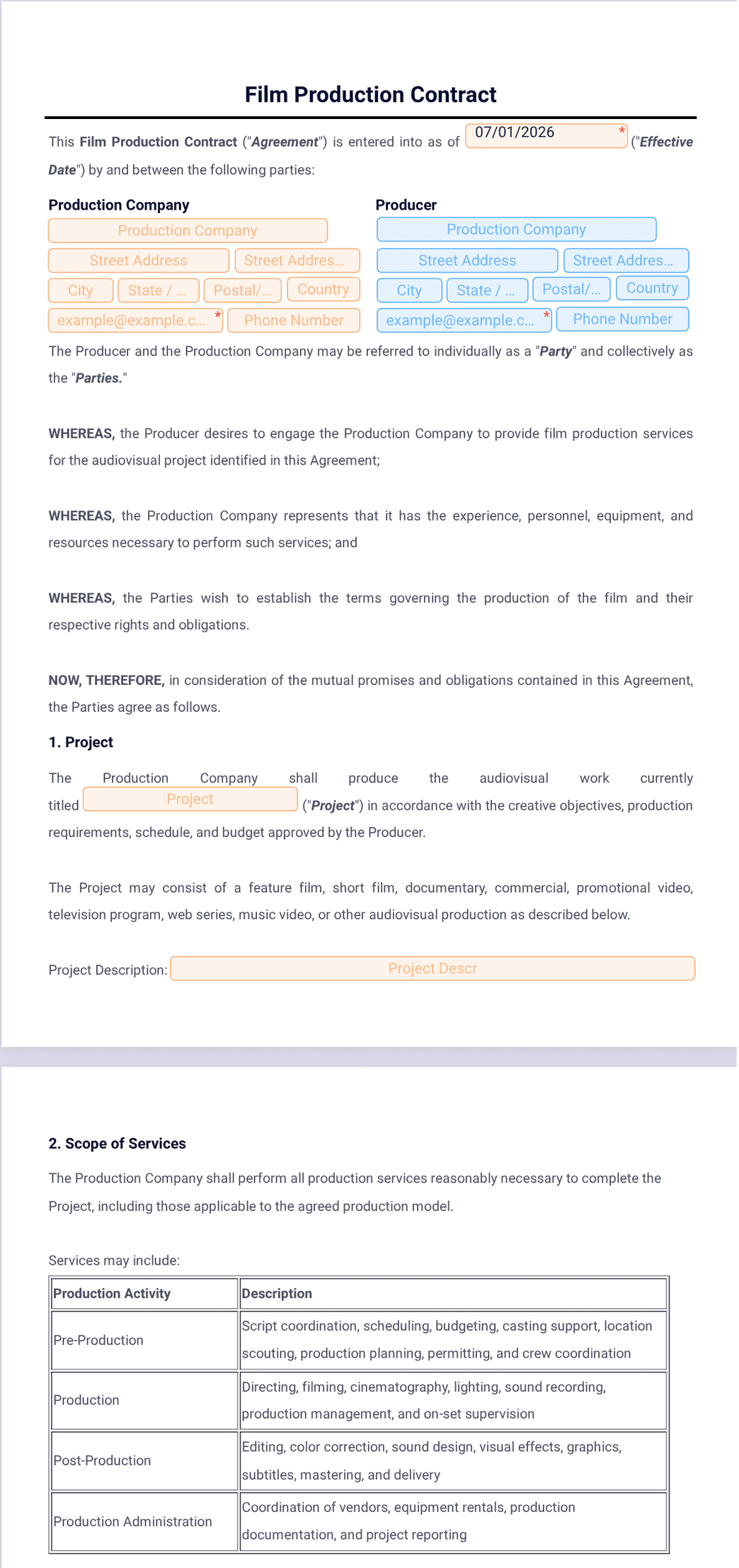Production Insurance Contract Sample Film Production Contract Template - PDF Templates | Jotform