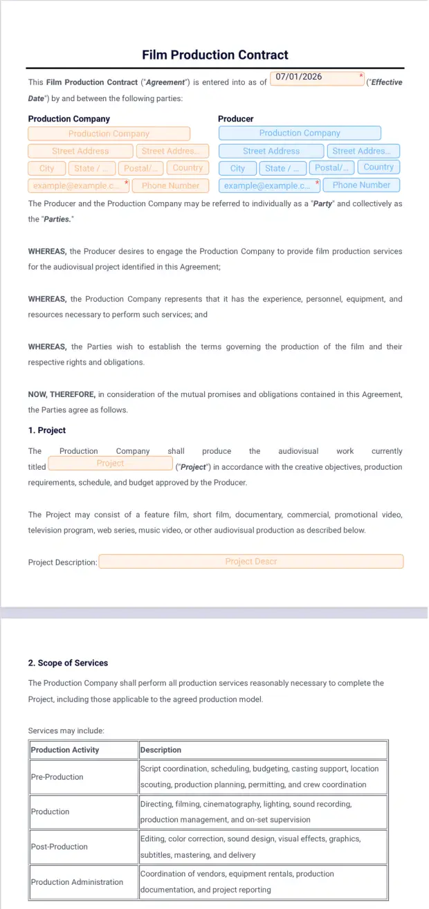 Film Production Contract Template