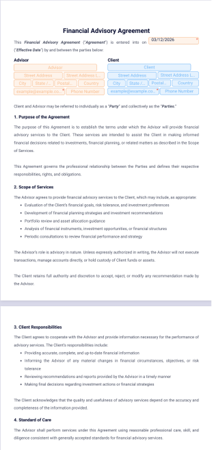 Financial Advisory Agreement Template - PDF Templates