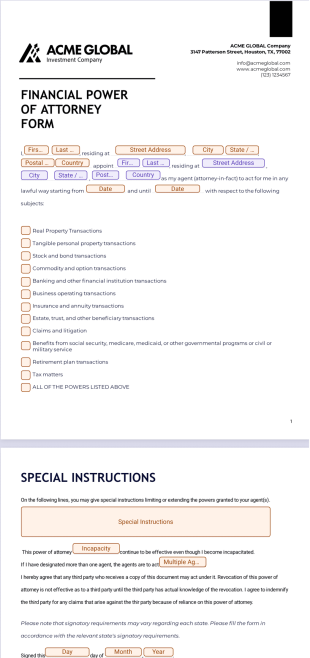 Financial Power of Attorney Form PDF Template