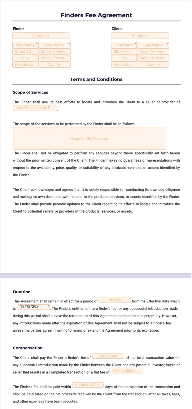 Finders Fee Agreement